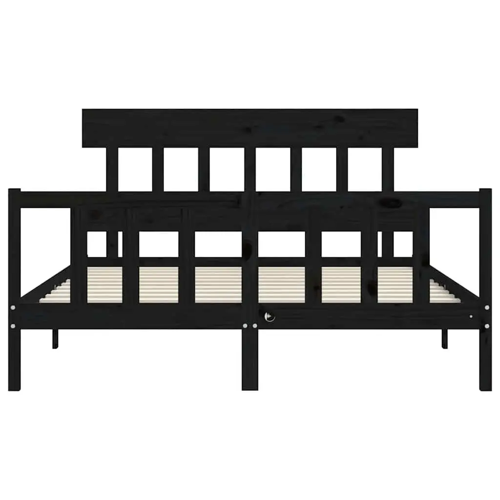 Bed Frame Solid Pine Wood Black 150x200 cm Headboard Footboard