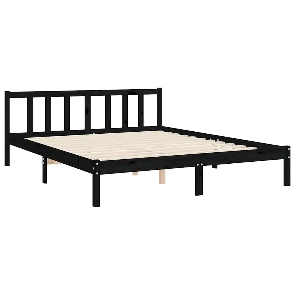 Bed Frame Solid Pine Wood Black 150x200 cm Headboard Footboard