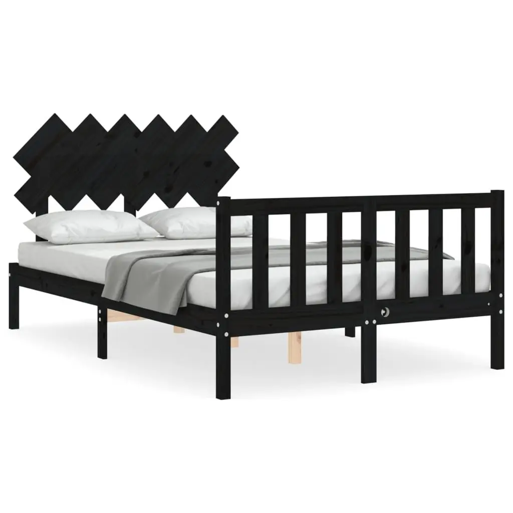 Solid Wood Bed Frame Black 135x190 cm Pine Wooden Bedroom Furniture Headboard