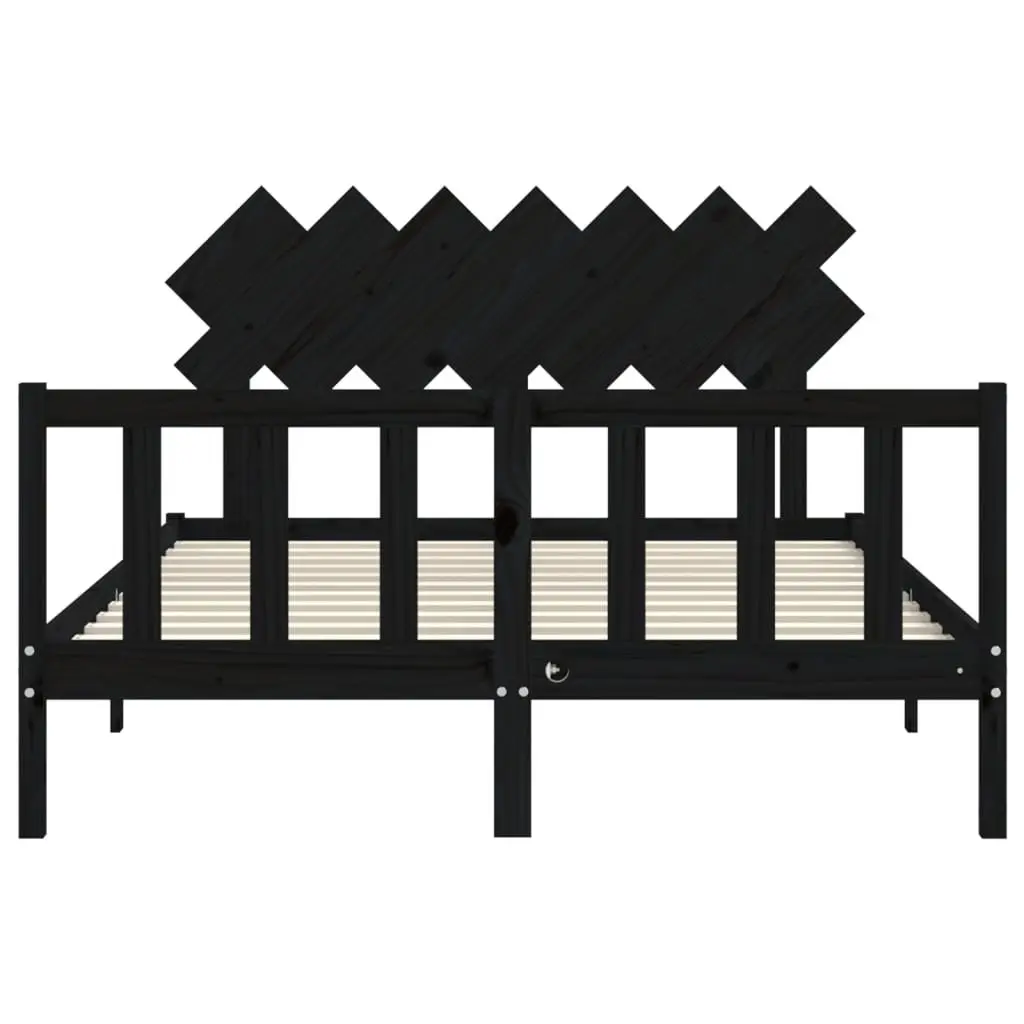 Bed Frame 150x200 cm Solid Pine Wood Headboard Footboard Black Bedroom Furniture