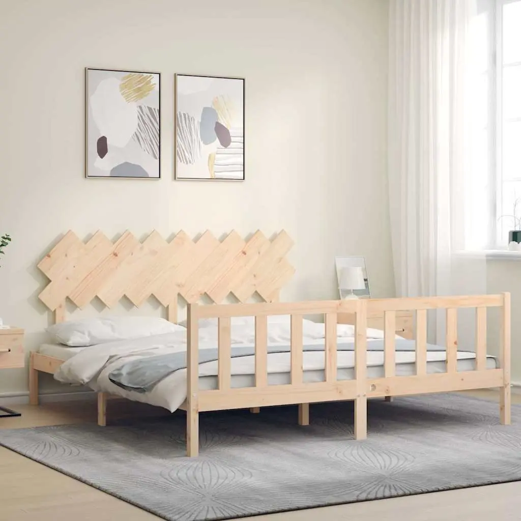 King Bed Frame Solid Pine Wood 183x203 cm with Plywood Slats
