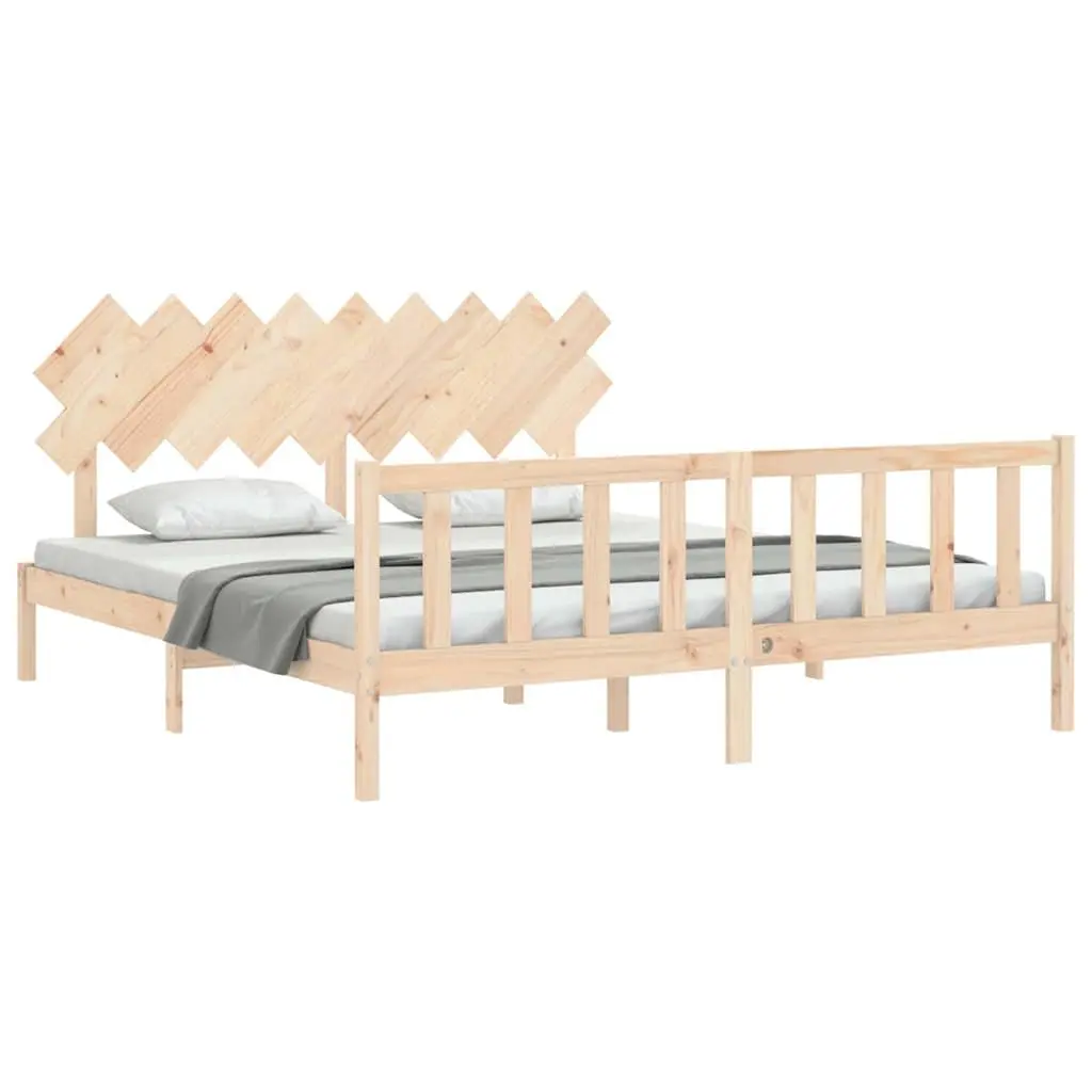 King Bed Frame Solid Pine Wood 183x203 cm with Plywood Slats