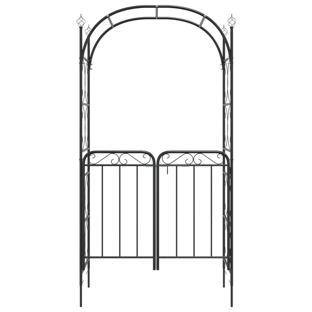 Garden Arch with Gate Black Steel Outdoor Trellis Structure 108x45x235cm
