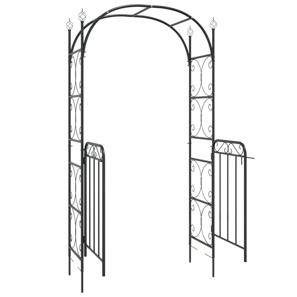 Garden Arch with Gate Black Steel Outdoor Trellis Structure 108x45x235cm