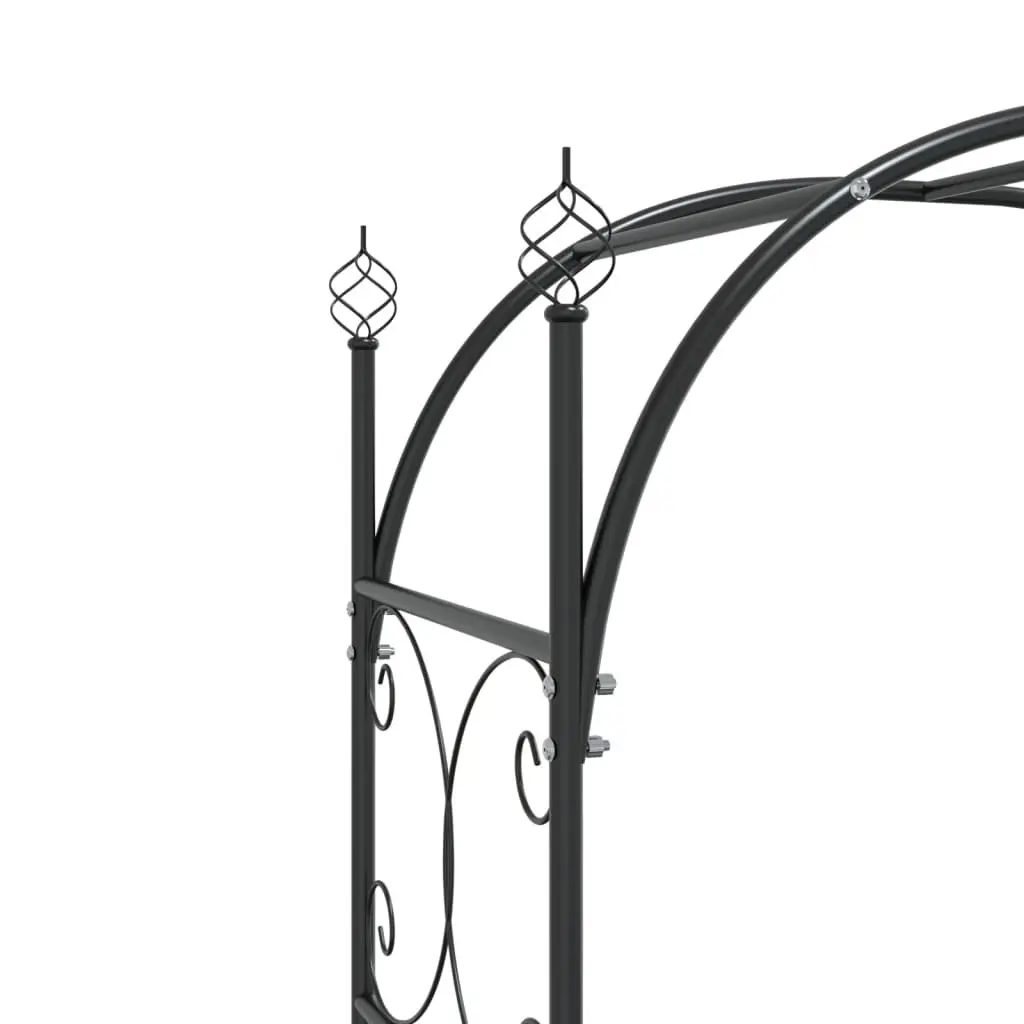 Garden Arch with Gate Black Steel Outdoor Trellis Structure 108x45x235cm