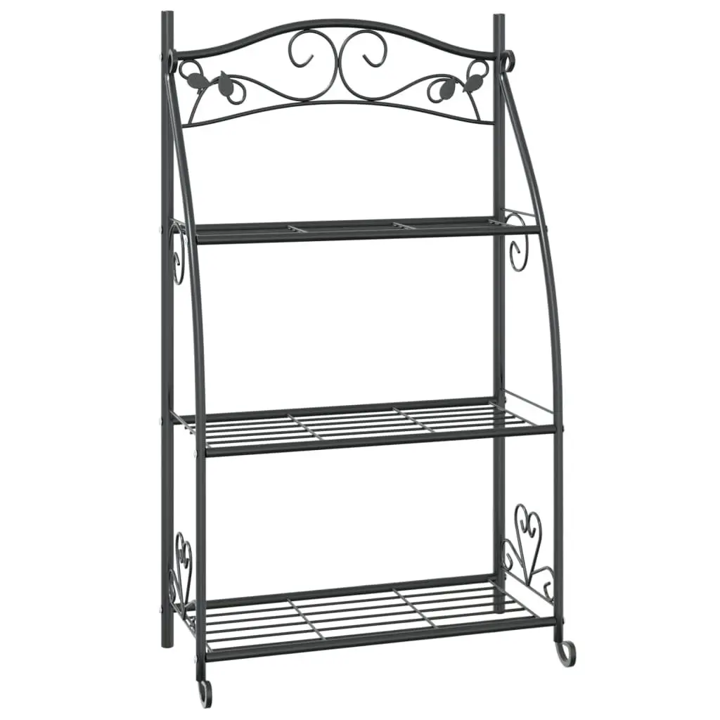 3-Tier Plant Stand Black Steel Ladder Shelf 56x30x96cm