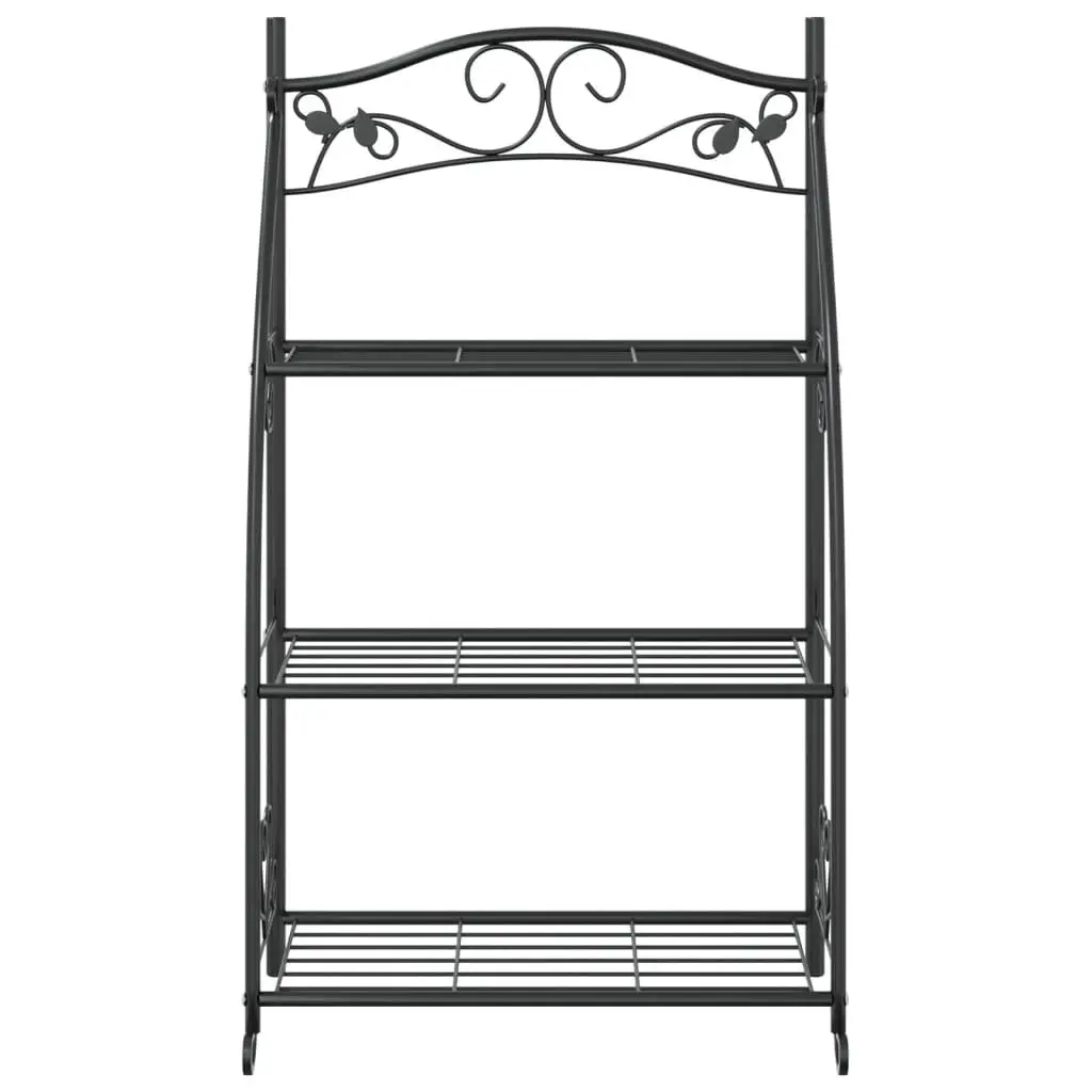 3-Tier Plant Stand Black Steel Ladder Shelf 56x30x96cm