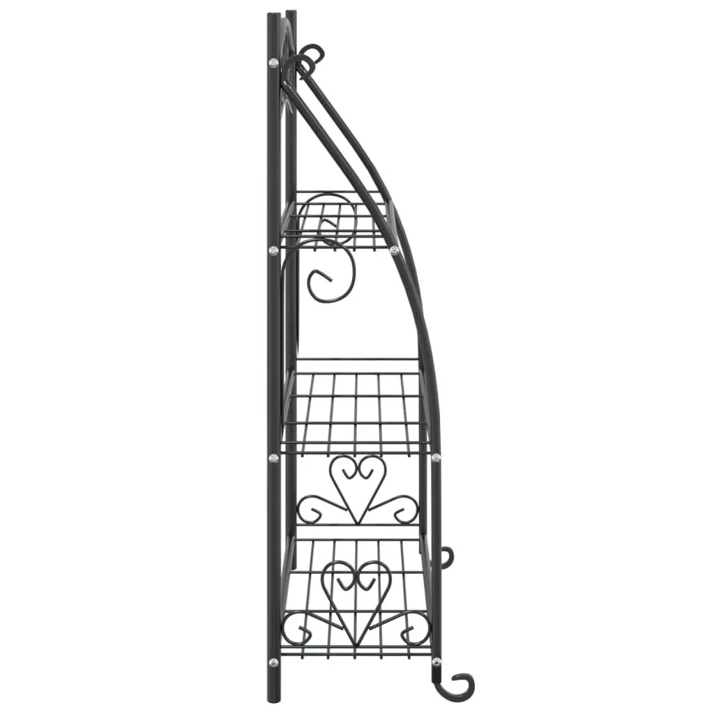 3-Tier Plant Stand Black Steel Ladder Shelf 56x30x96cm