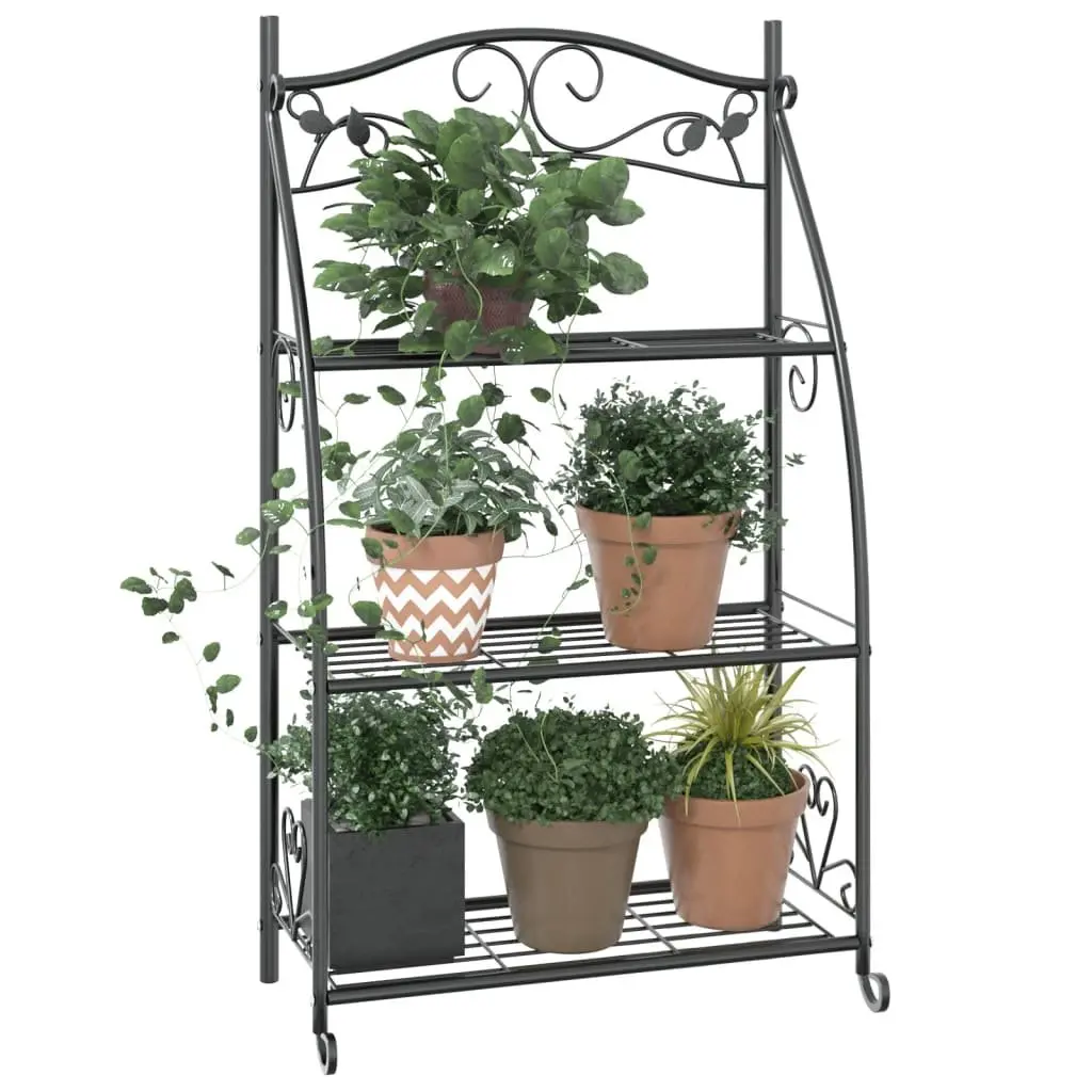 3-Tier Plant Stand Black Steel Ladder Shelf 56x30x96cm