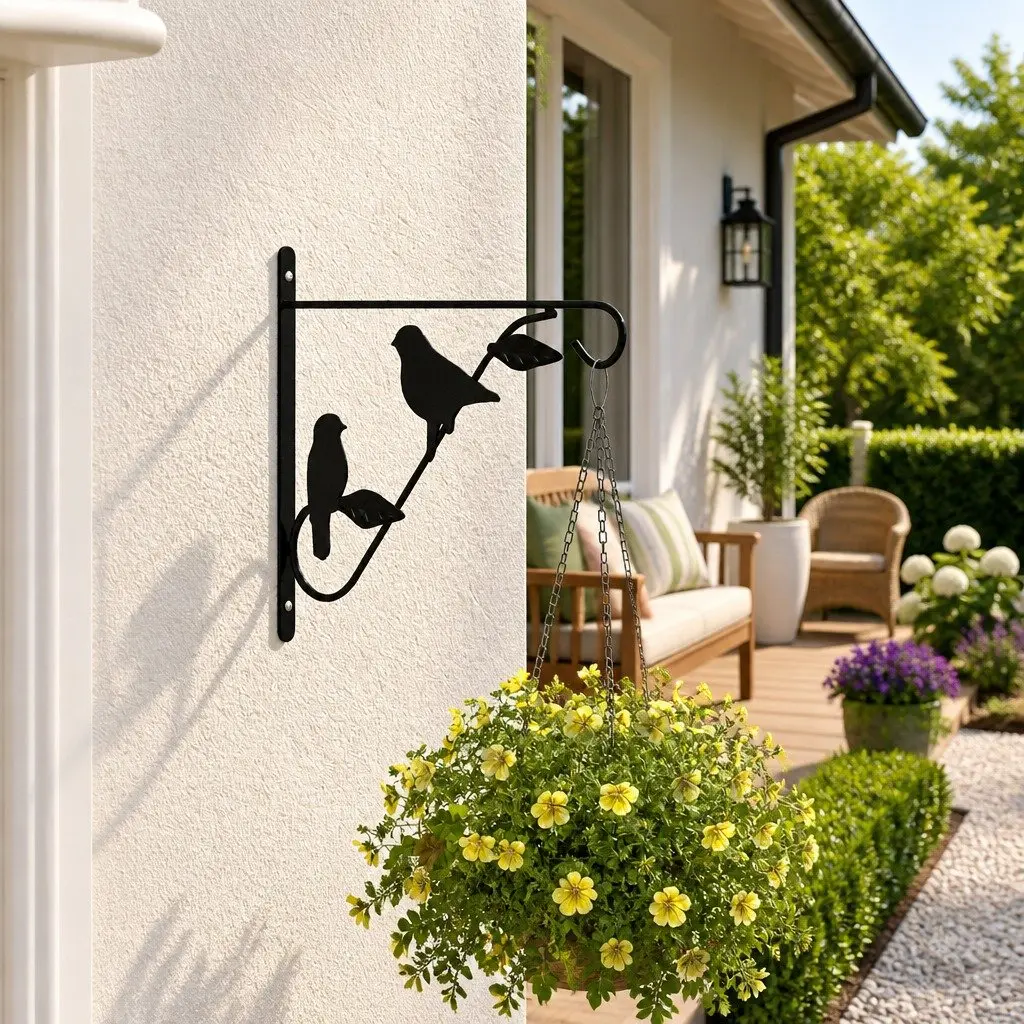 Hanging Basket Brackets Steel Black 4 Piece Garden Patio Plant Flower Pot Hook