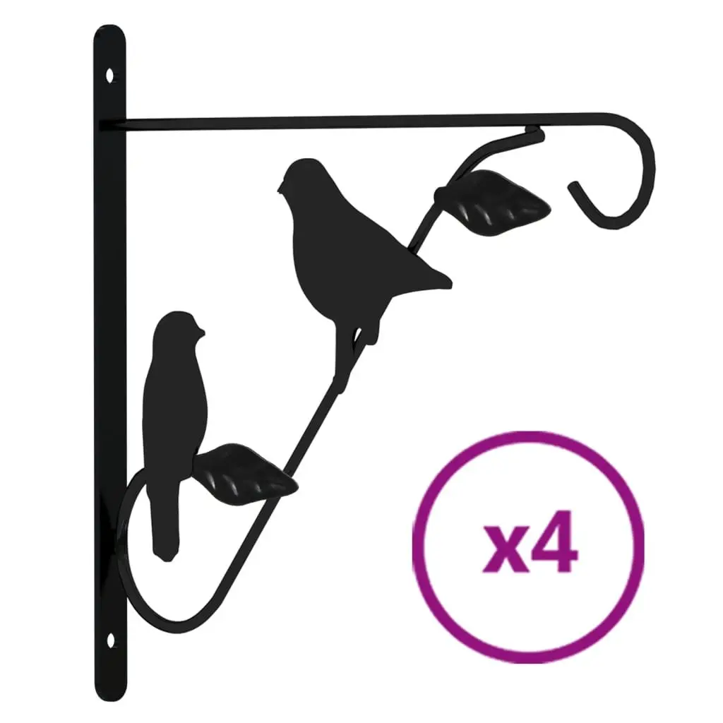 Hanging Basket Brackets Steel Black 4 Piece Garden Patio Plant Flower Pot Hook