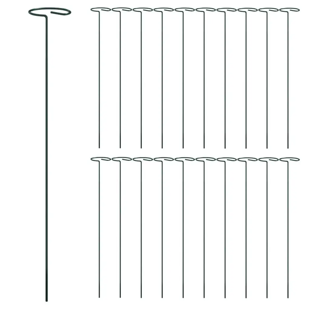 Garden Plant Stakes Dark Green 40cm Steel Support Stake 20 Piece
