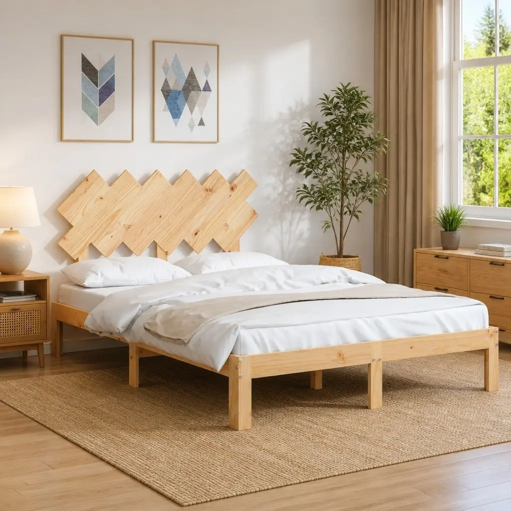 Solid Wood Bed Frame Pine Wooden with Headboard 135x190 cm