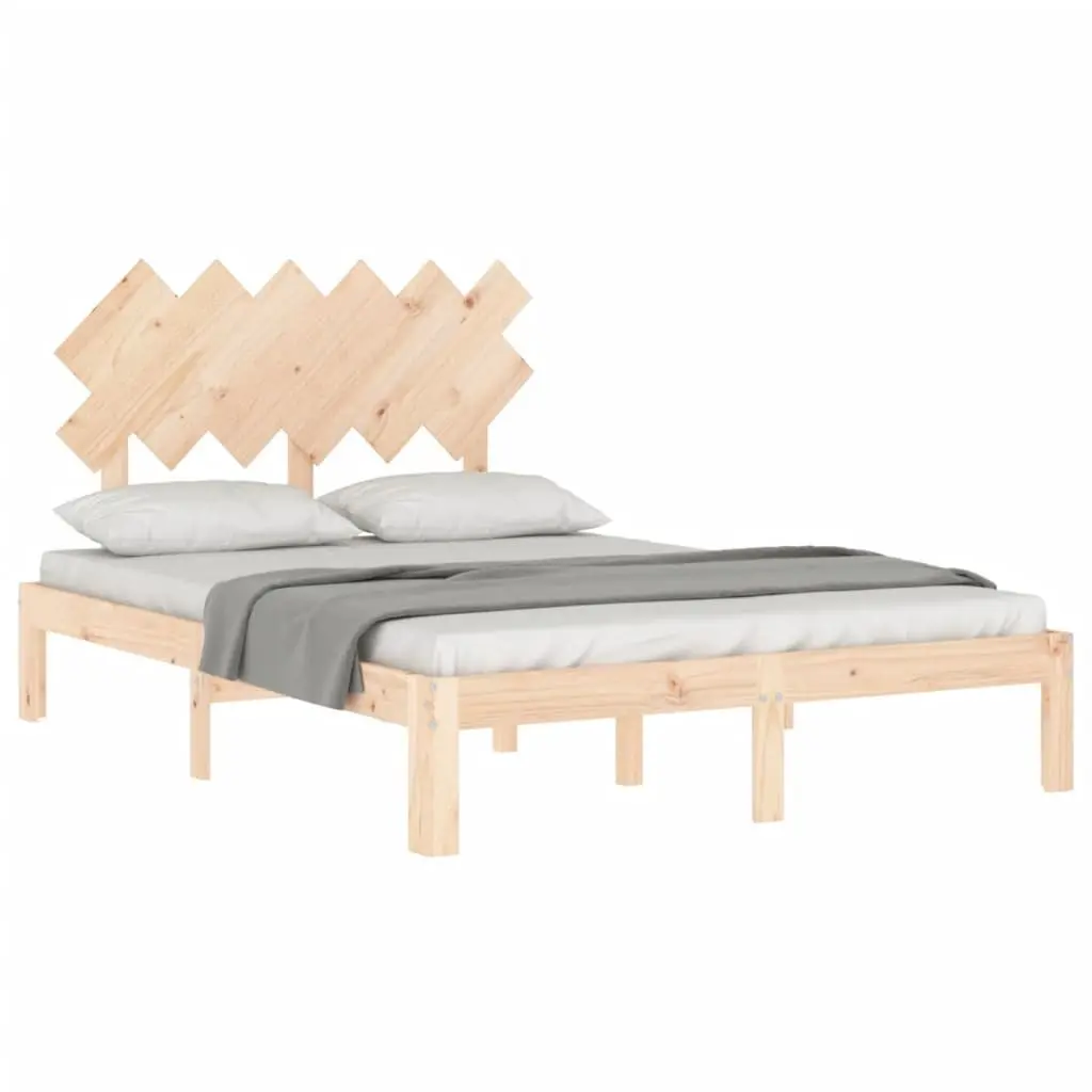 Solid Wood Bed Frame Pine Wooden with Headboard 135x190 cm
