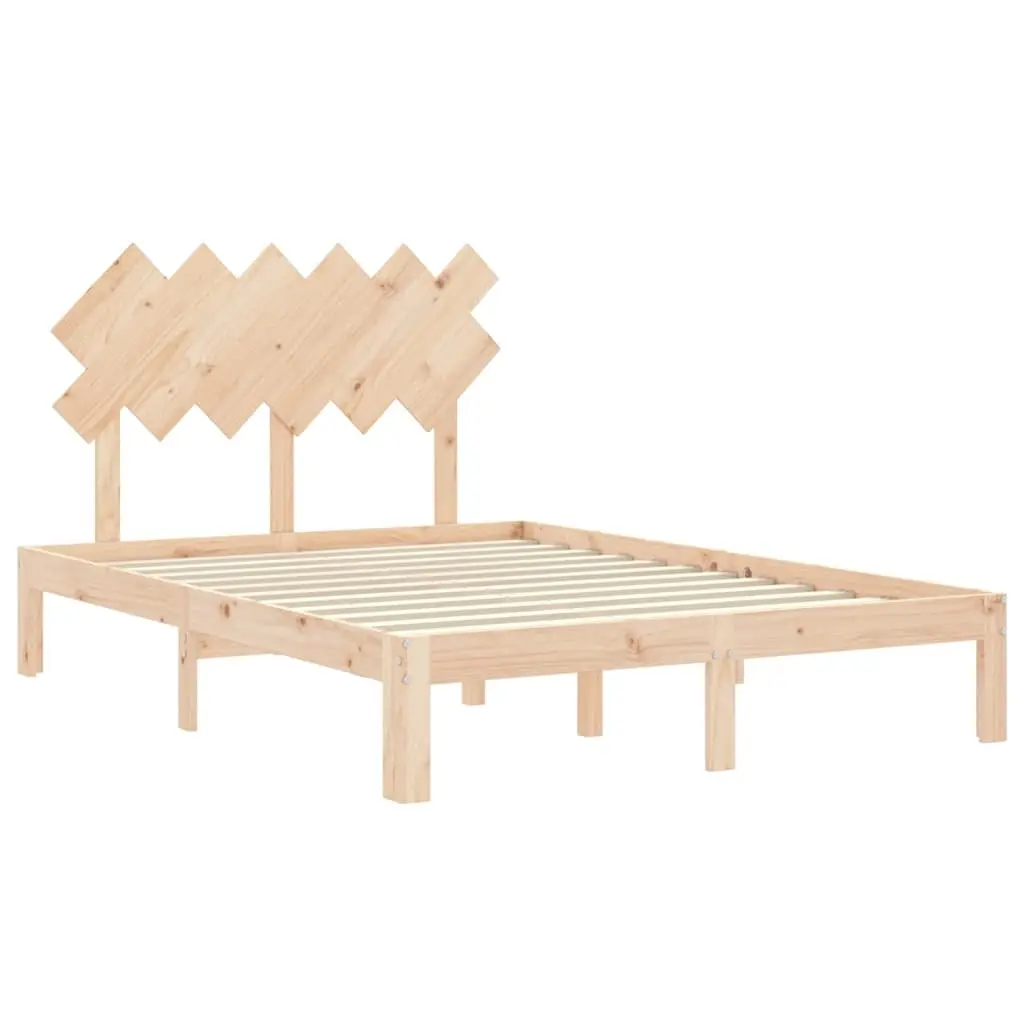 Solid Wood Bed Frame Pine Wooden with Headboard 135x190 cm