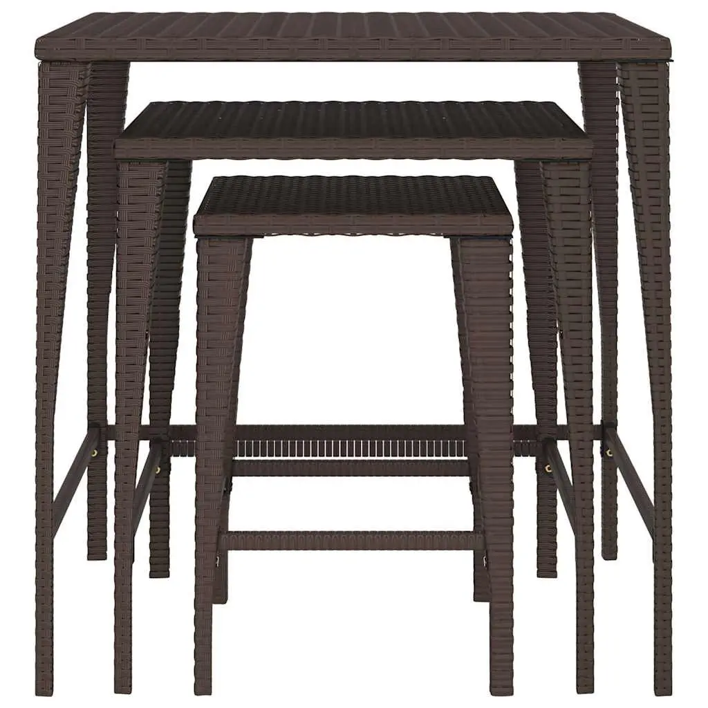 Nesting Tables Set Brown 3 Pieces Outdoor Indoor Furniture