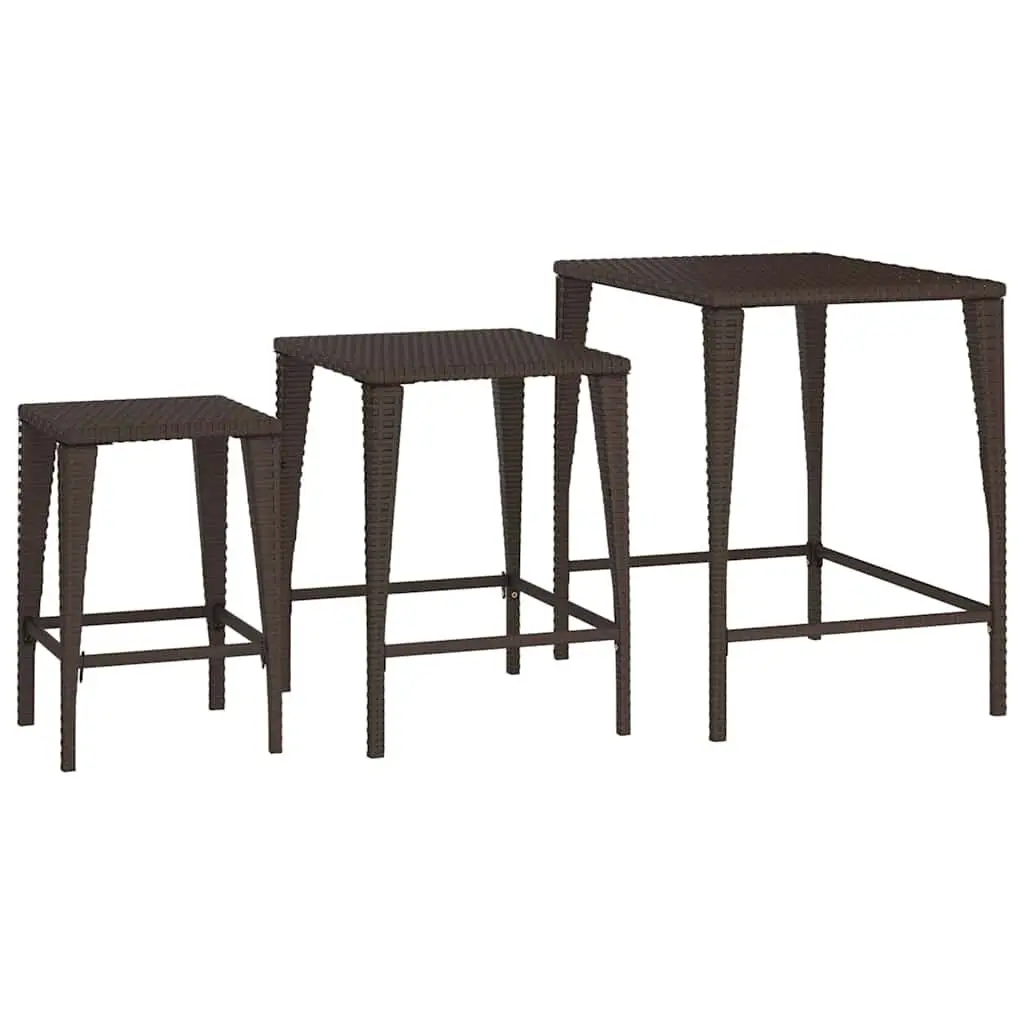 Nesting Tables Set Brown 3 Pieces Outdoor Indoor Furniture