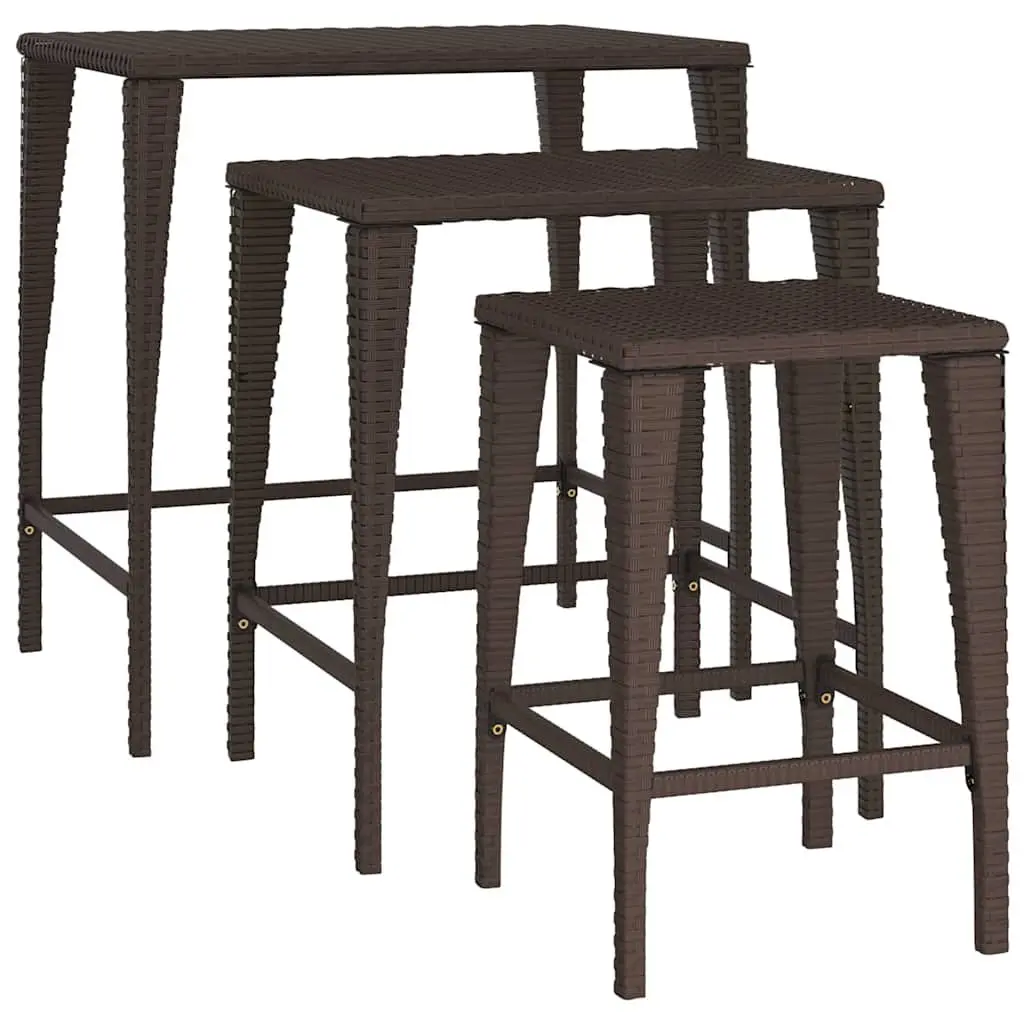 Nesting Tables Set Brown 3 Pieces Outdoor Indoor Furniture