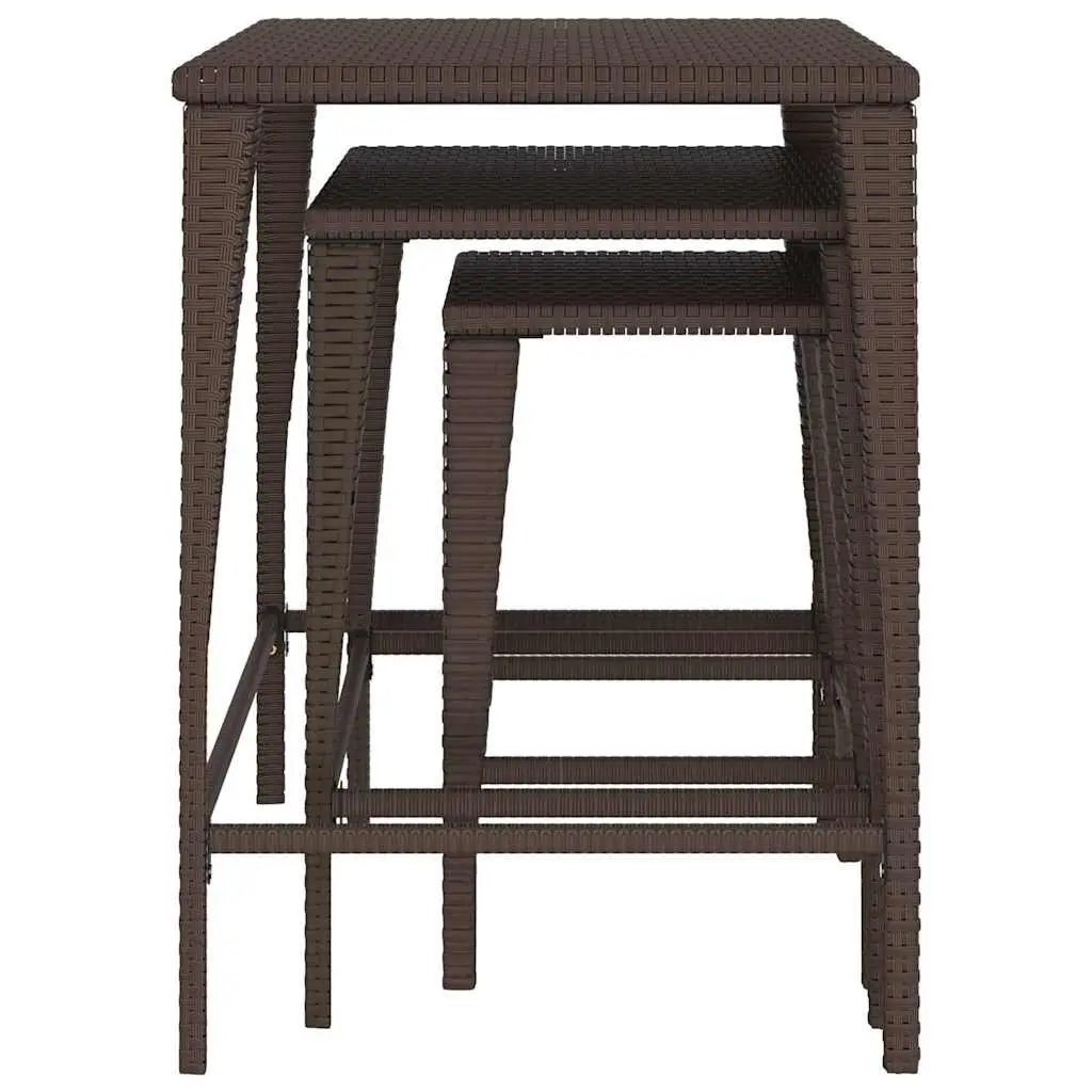 Nesting Tables Set Brown 3 Pieces Outdoor Indoor Furniture