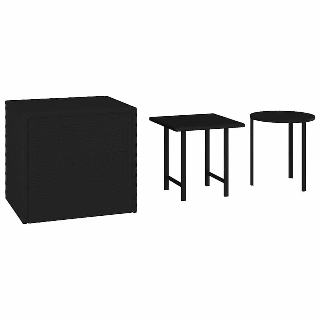 Side Tables Set of 3 Black Poly Rattan Outdoor Garden Accent End Tables