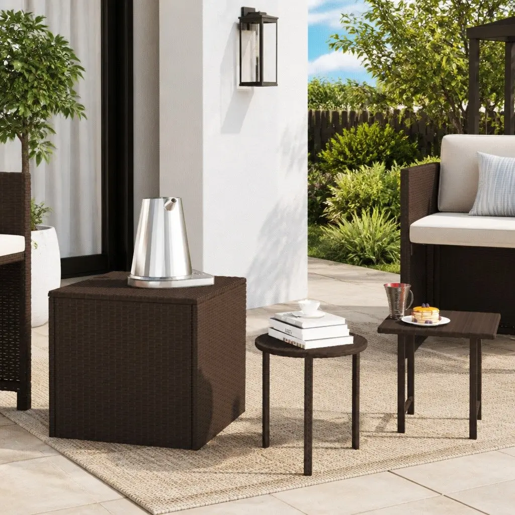 End Tables Set of 3 Brown Rattan Different Sizes Shapes Outdoor