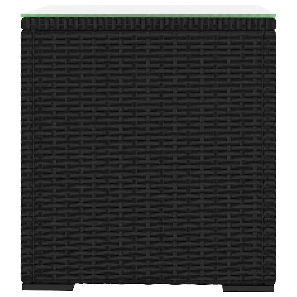 End Table Black Poly Rattan Tempered Glass Top 40x37x40.5cm