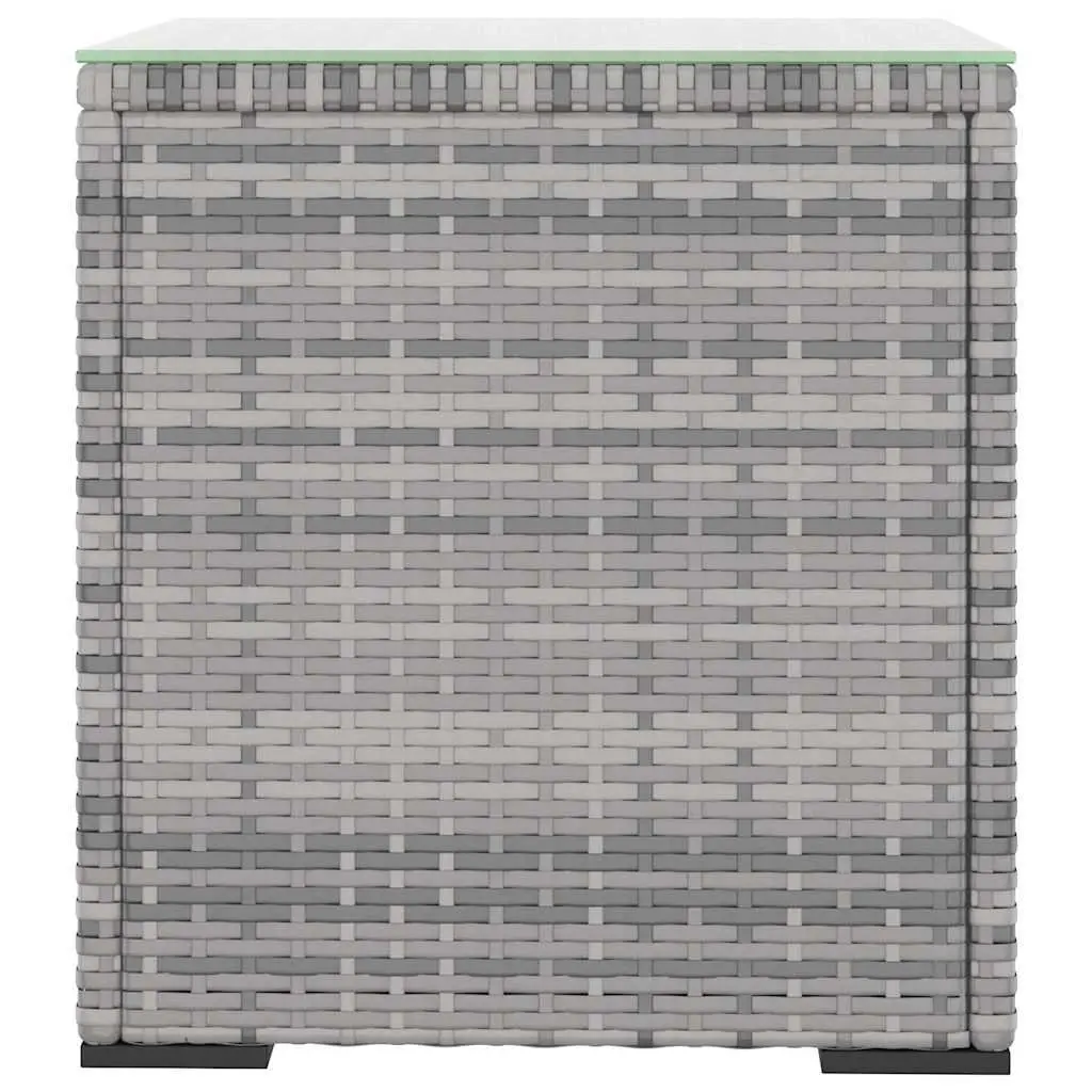 Side Table Grey Outdoor Garden Accent Poly Rattan Tempered Glass 40L x 37W x 40.5H cm