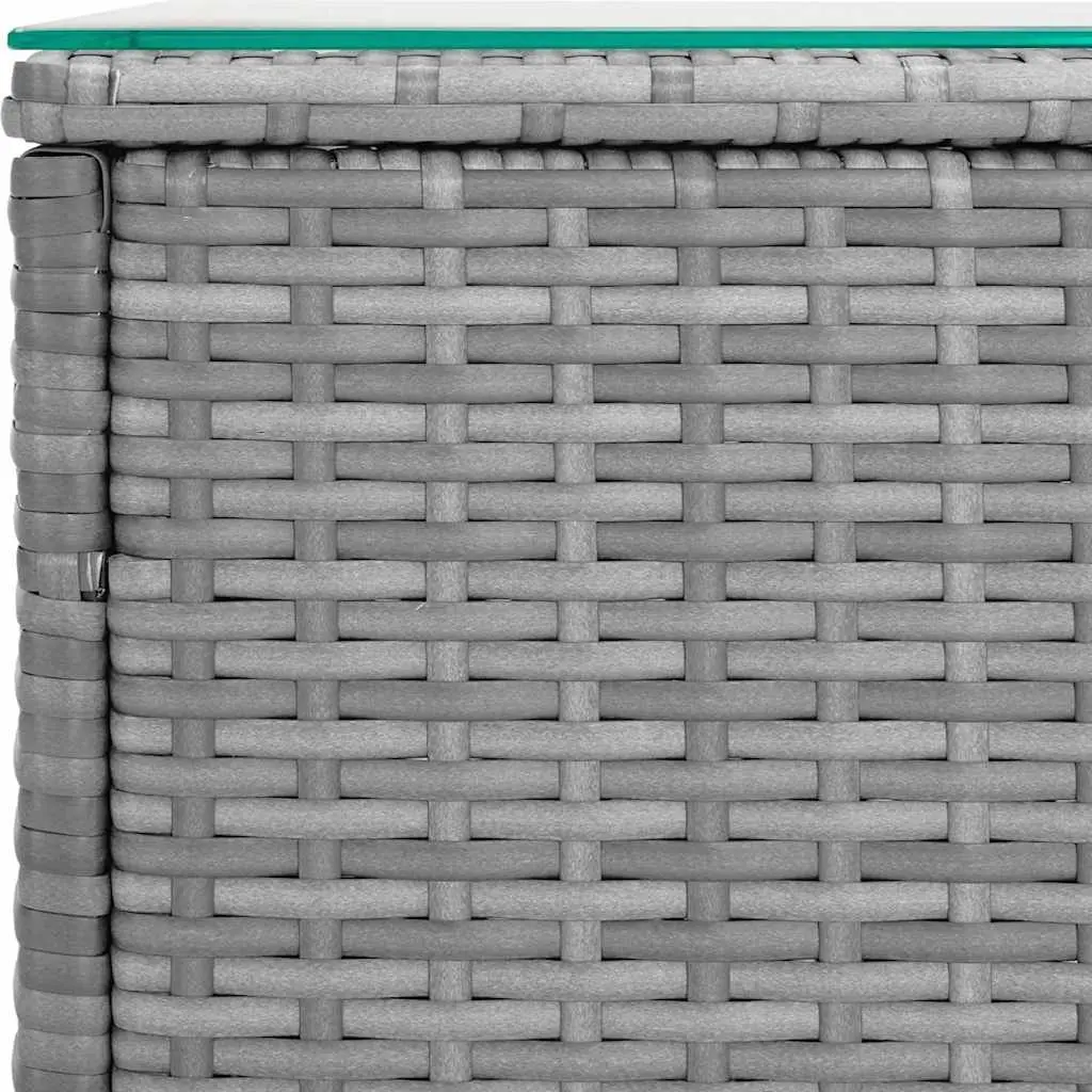 Side Table Grey Outdoor Garden Accent Poly Rattan Tempered Glass 40L x 37W x 40.5H cm