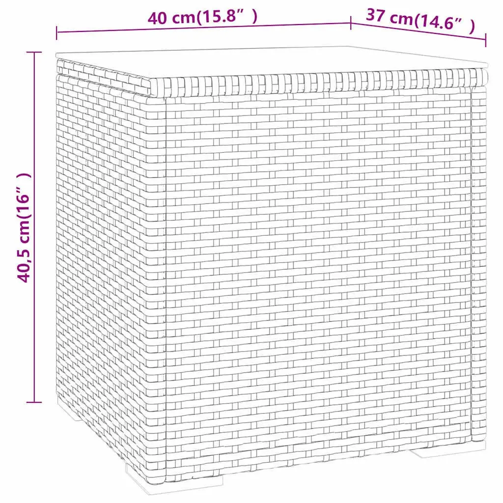 Side Table Grey Outdoor Garden Accent Poly Rattan Tempered Glass 40L x 37W x 40.5H cm