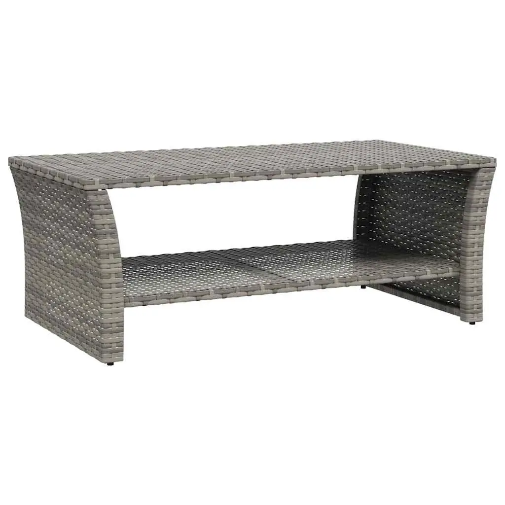 Coffee Table Grey Outdoor Garden Patio Poly Rattan with Storage Shelf 100 x 50 x 40 cm