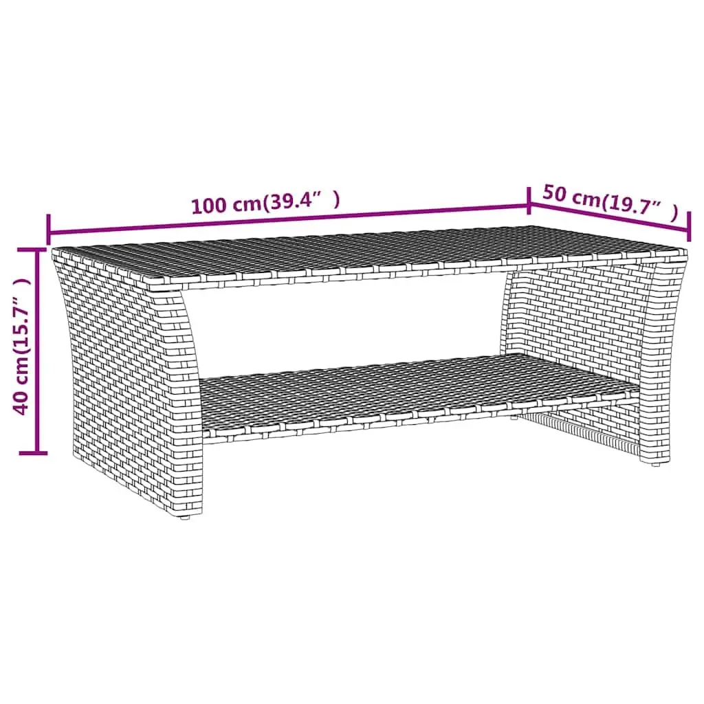 Coffee Table Grey Outdoor Garden Patio Poly Rattan with Storage Shelf 100 x 50 x 40 cm