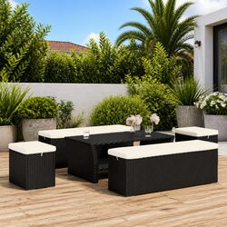 Ottomans with Cushions 2 pcs Black 40x30x40 cm Poly Rattan Footrest Garden