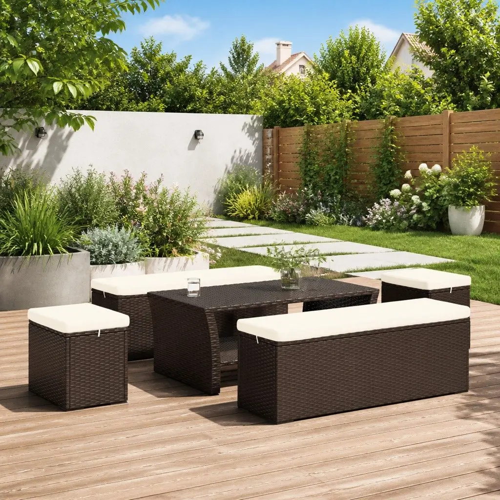 Outdoor Ottomans Weather Resistant Poly Rattan with Cushions 2 pcs Brown