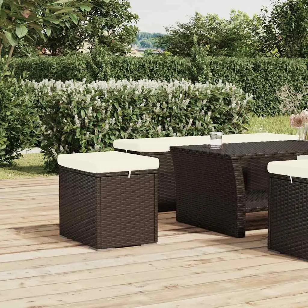 Outdoor Ottomans Weather Resistant Poly Rattan with Cushions 2 pcs Brown