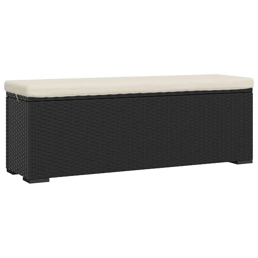 Outdoor Ottoman Bench with Removable Cushion Black Poly Rattan Patio Seating