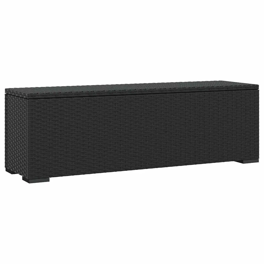 Outdoor Ottoman Bench with Removable Cushion Black Poly Rattan Patio Seating