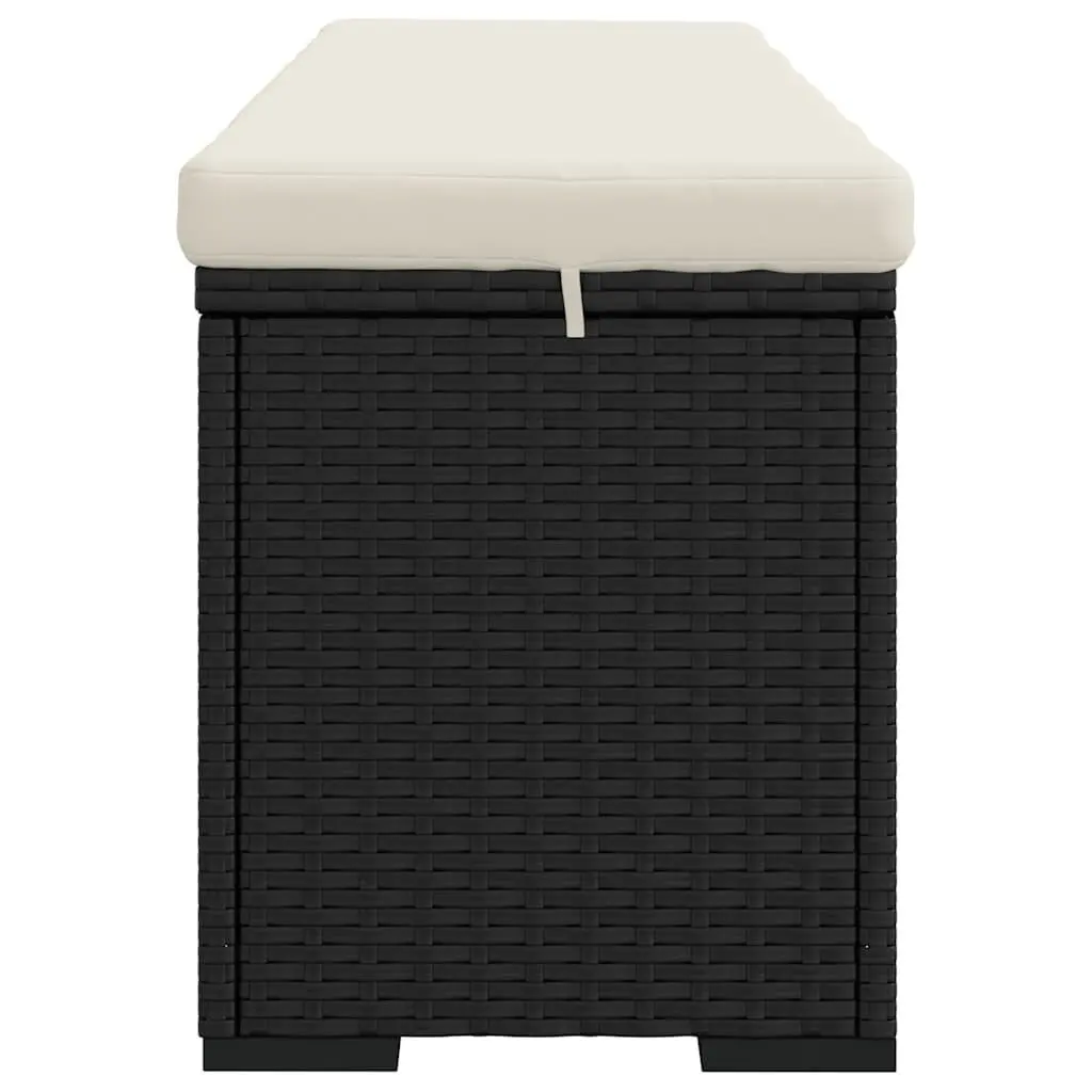 Outdoor Ottoman Bench with Removable Cushion Black Poly Rattan Patio Seating