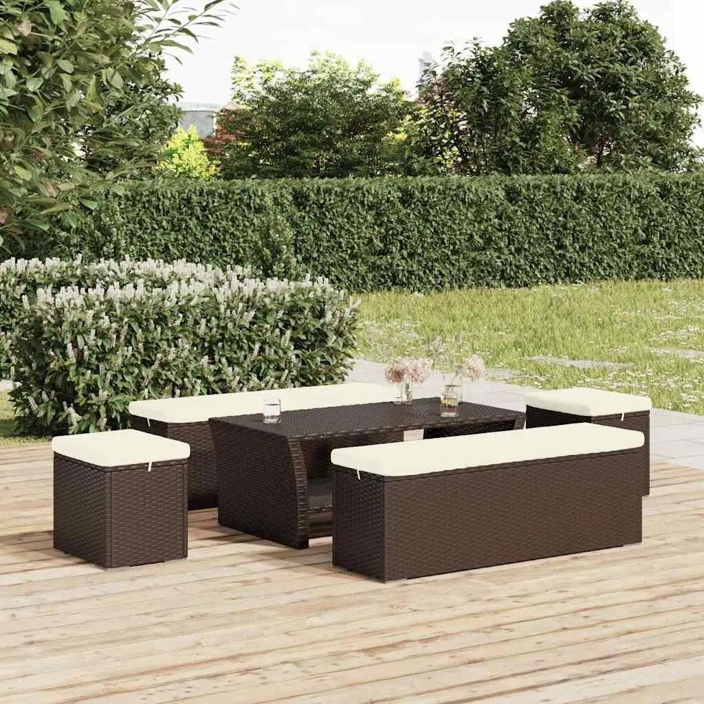 Outdoor Ottoman Bench Brown Poly Rattan Weather Resistant Seating with Cushion 110 x 30 x 40 cm