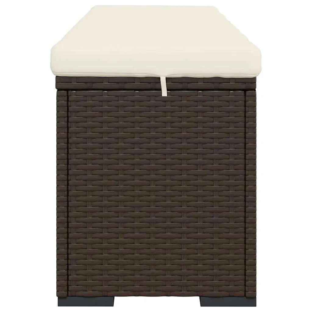 Outdoor Ottoman Bench Brown Poly Rattan Weather Resistant Seating with Cushion 110 x 30 x 40 cm
