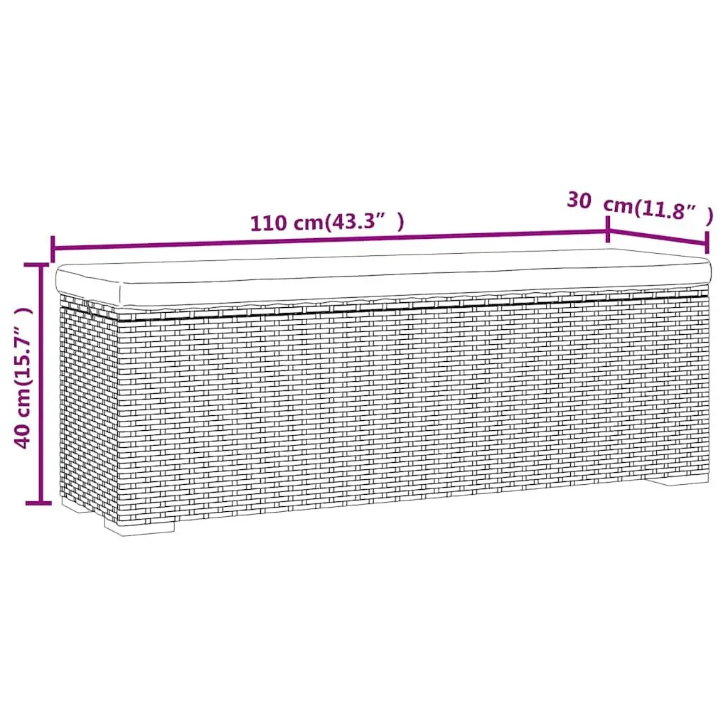 Outdoor Ottoman Bench Brown Poly Rattan Weather Resistant Seating with Cushion 110 x 30 x 40 cm