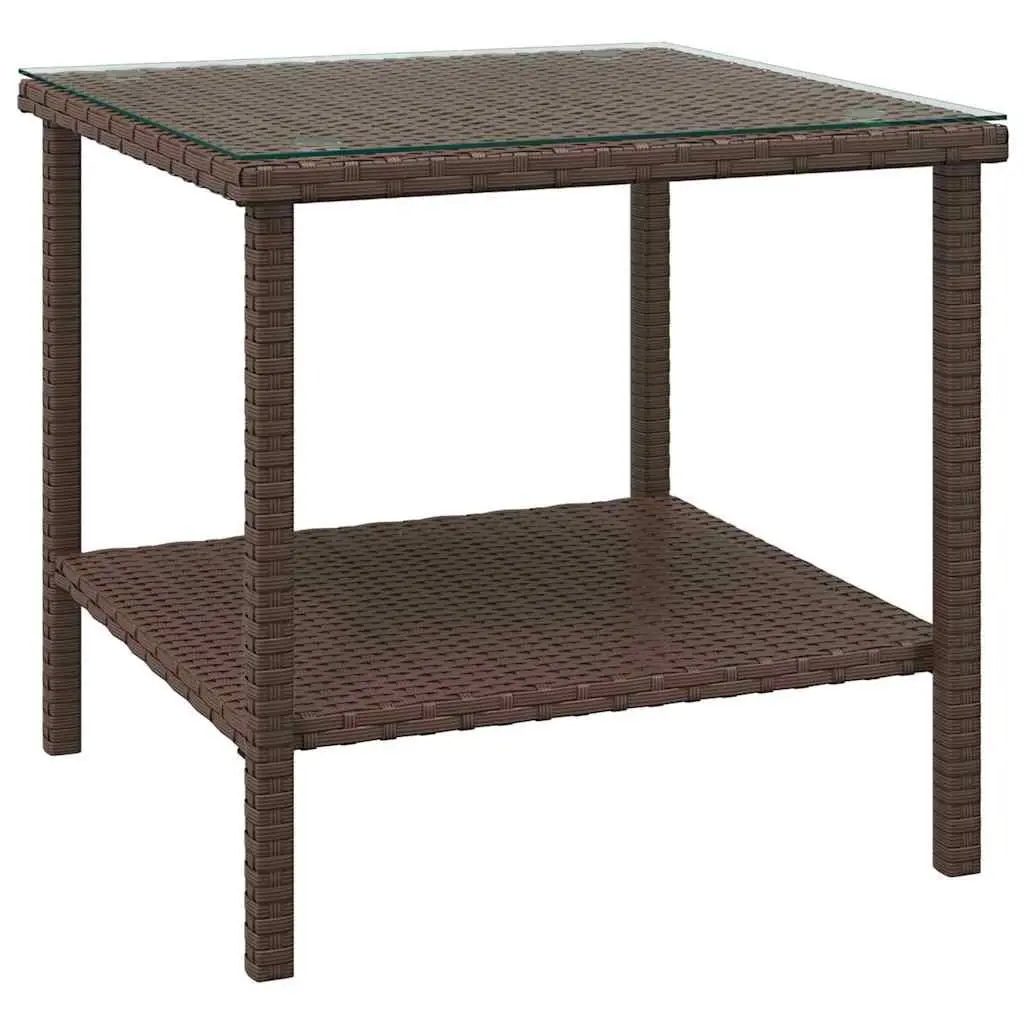 Side Table Brown Weather Resistant 45x45x45 cm Poly Rattan Tempered Glass Indoor Outdoor