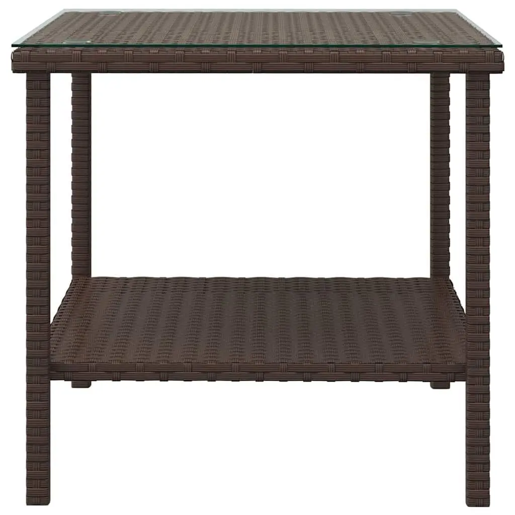 Side Table Brown Weather Resistant 45x45x45 cm Poly Rattan Tempered Glass Indoor Outdoor