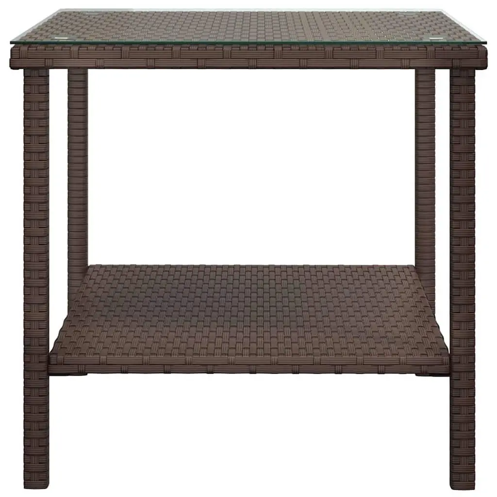 Side Table Brown Weather Resistant 45x45x45 cm Poly Rattan Tempered Glass Indoor Outdoor