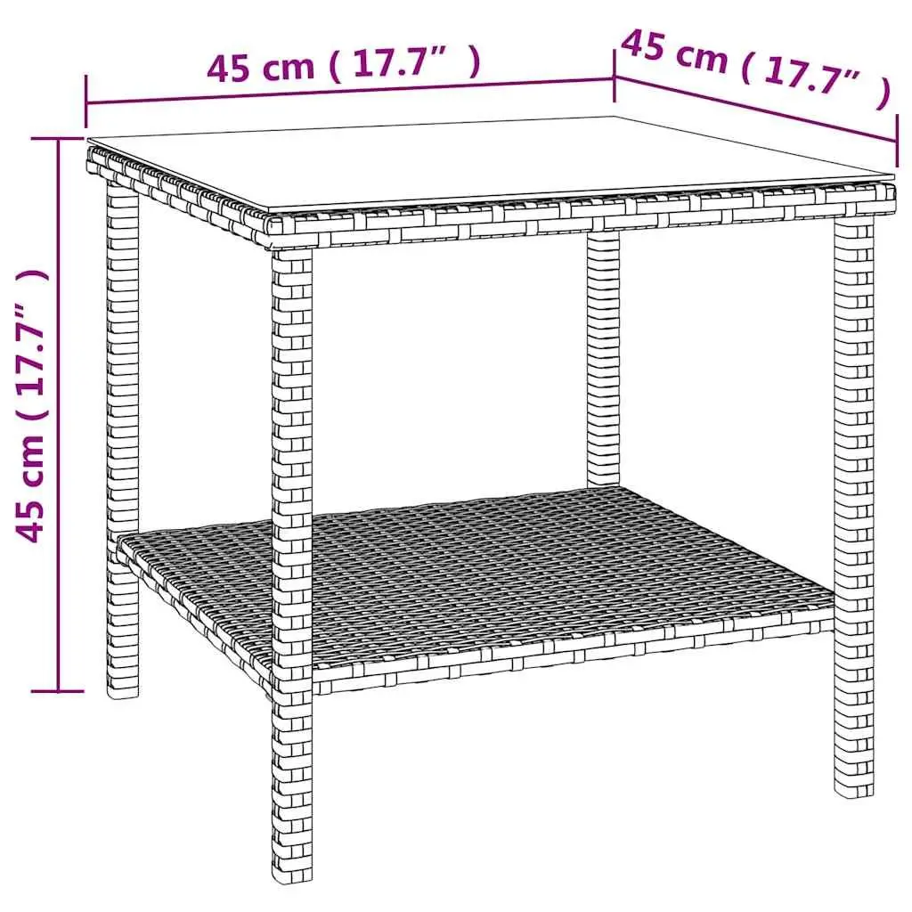 Side Table Brown Weather Resistant 45x45x45 cm Poly Rattan Tempered Glass Indoor Outdoor