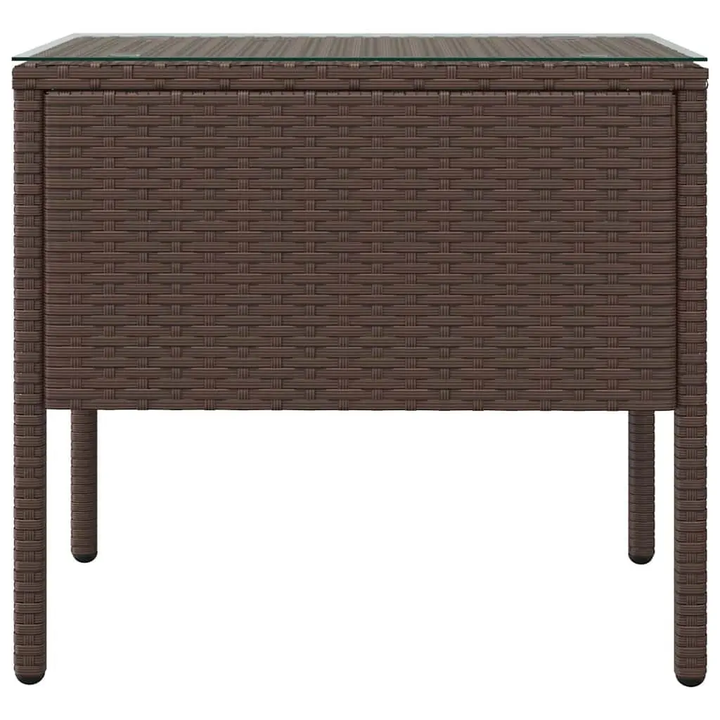 End Table Brown 53x37x48 cm Poly Rattan Tempered Glass Side Table Indoor Outdoor