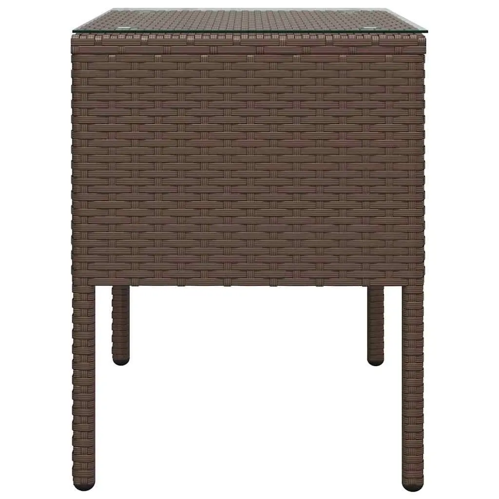 End Table Brown 53x37x48 cm Poly Rattan Tempered Glass Side Table Indoor Outdoor