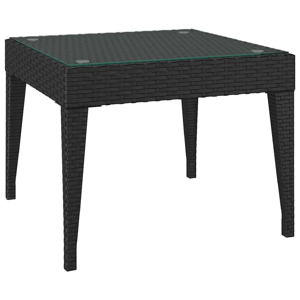 Side Table Black Weather Resistant 50x50x38 cm Poly Rattan Tempered Glass Indoor Outdoor