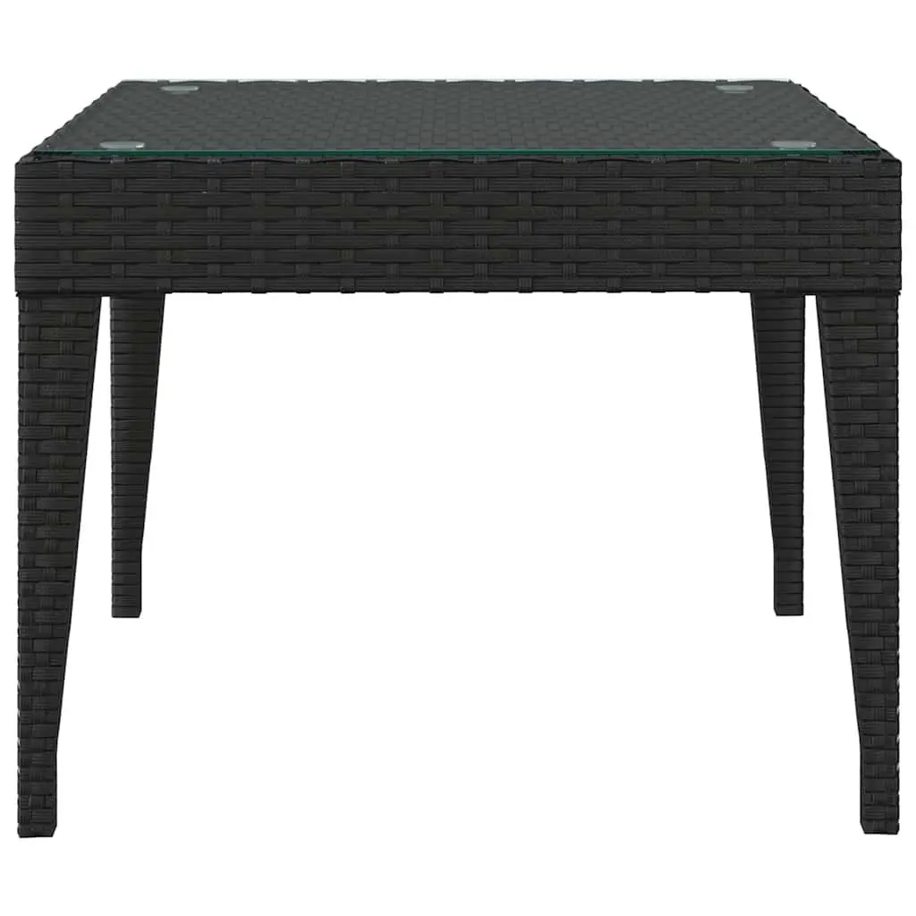 Side Table Black Weather Resistant 50x50x38 cm Poly Rattan Tempered Glass Indoor Outdoor