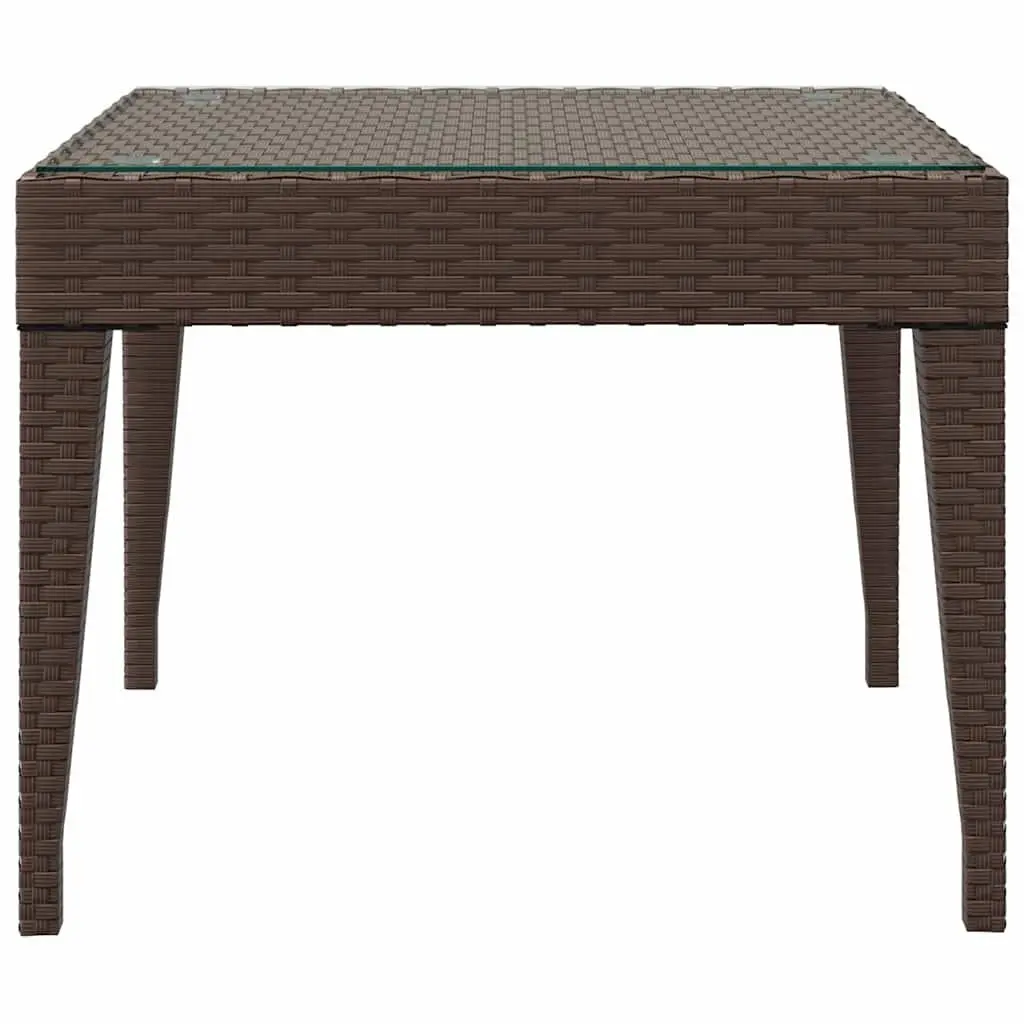 End Table Brown Poly Rattan Tempered Glass 50x50x38cm Indoor Outdoor