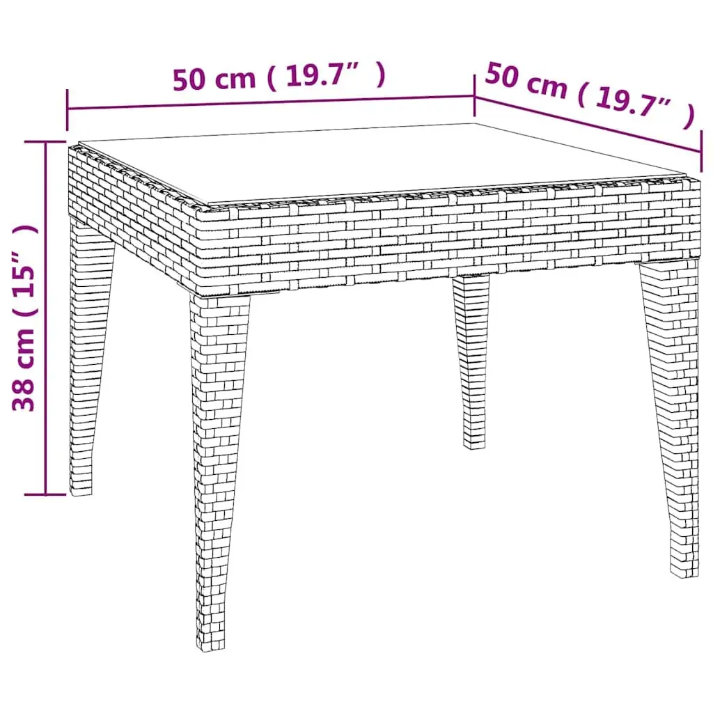 End Table Brown Poly Rattan Tempered Glass 50x50x38cm Indoor Outdoor